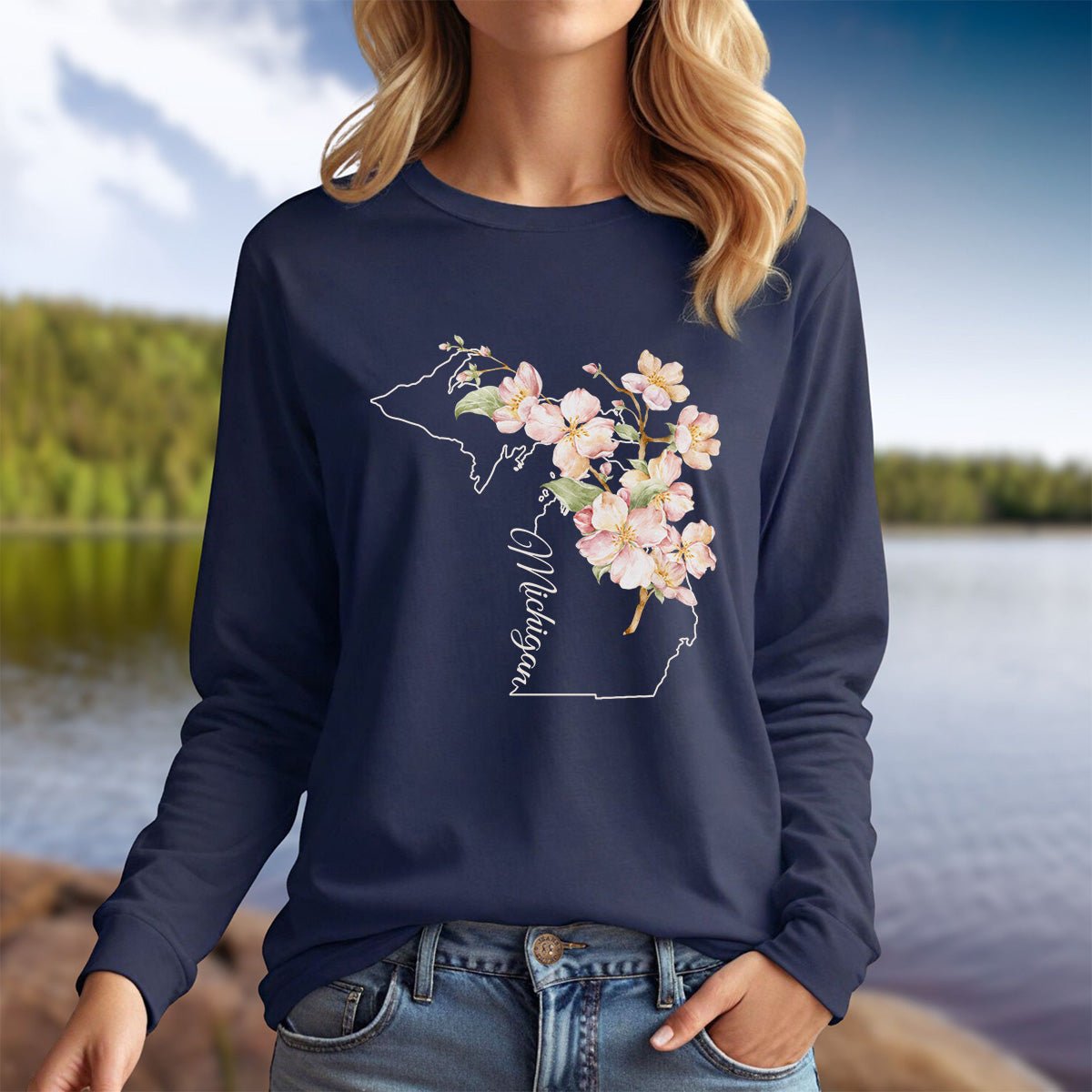 Michigan State Flower Long Sleeve Tee - Apple Blossom
