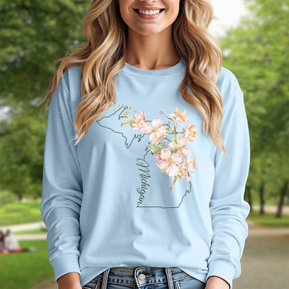Michigan State Flower Long Sleeve Tee - Apple Blossom