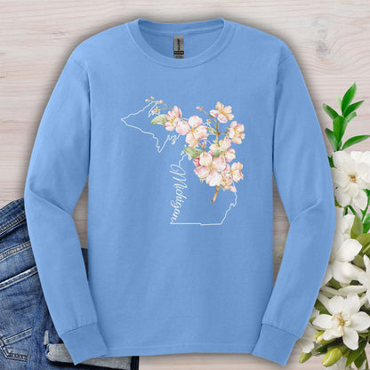 Michigan State Flower Long Sleeve Tee - Apple Blossom