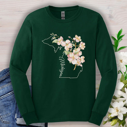 Michigan State Flower Long Sleeve Tee - Apple Blossom