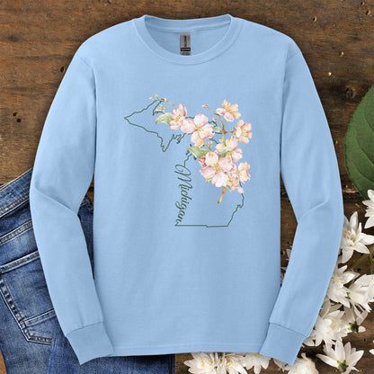 Michigan State Flower Long Sleeve Tee - Apple Blossom