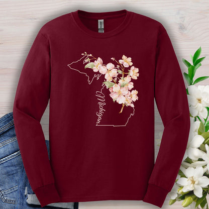 Michigan State Flower Long Sleeve Tee - Apple Blossom
