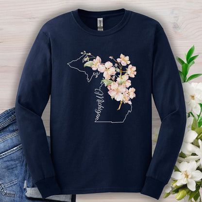 Michigan State Flower Long Sleeve Tee - Apple Blossom