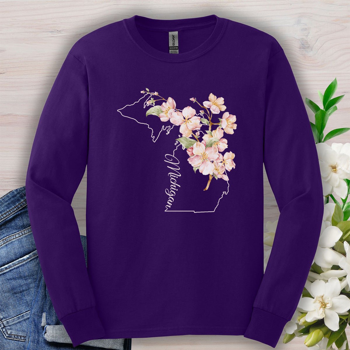 Michigan State Flower Long Sleeve Tee - Apple Blossom