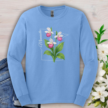 Minnesota State Flower Long Sleeve Tee - Pink Lady Slipper