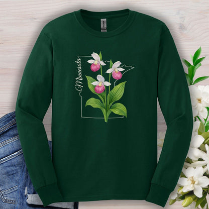 Minnesota State Flower Long Sleeve Tee - Pink Lady Slipper