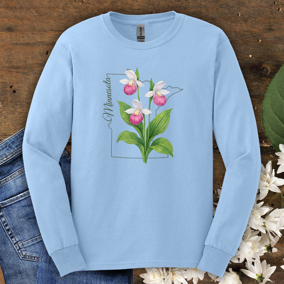Minnesota State Flower Long Sleeve Tee - Pink Lady Slipper