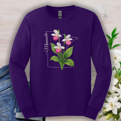 Minnesota State Flower Long Sleeve Tee - Pink Lady Slipper
