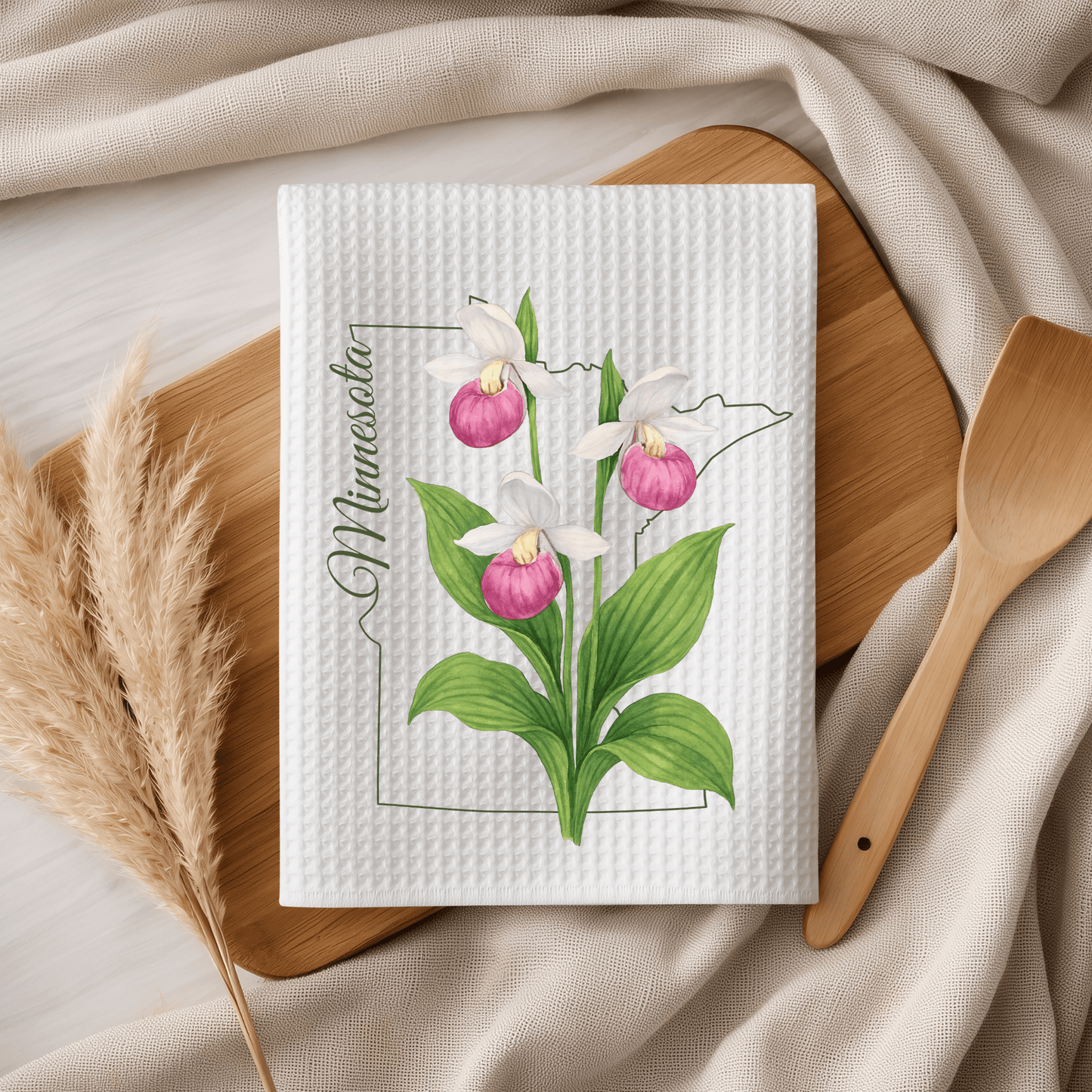 Minnesota State Flower Tea Towel — Showy Lady's Slipper
