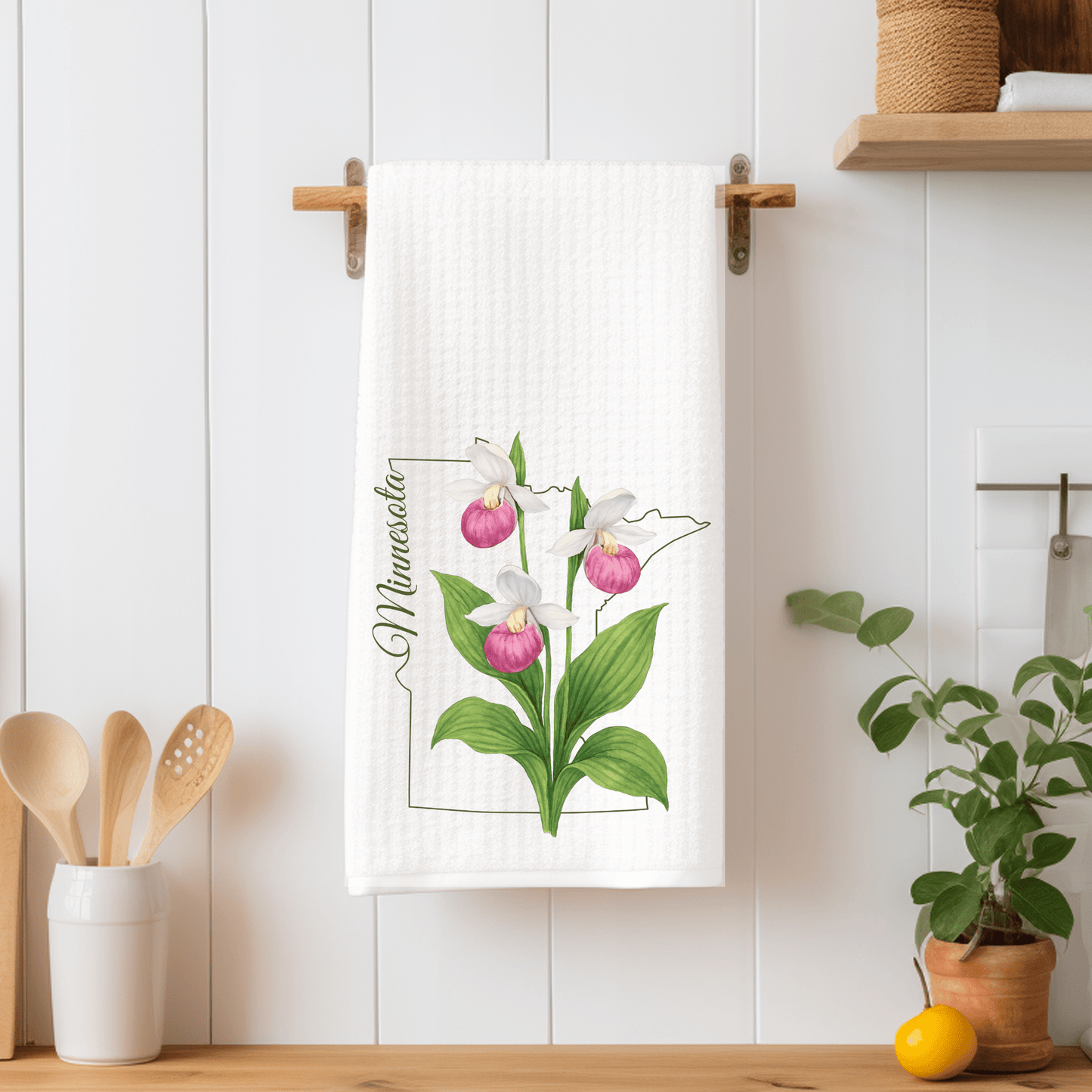 Minnesota State Flower Tea Towel — Showy Lady's Slipper