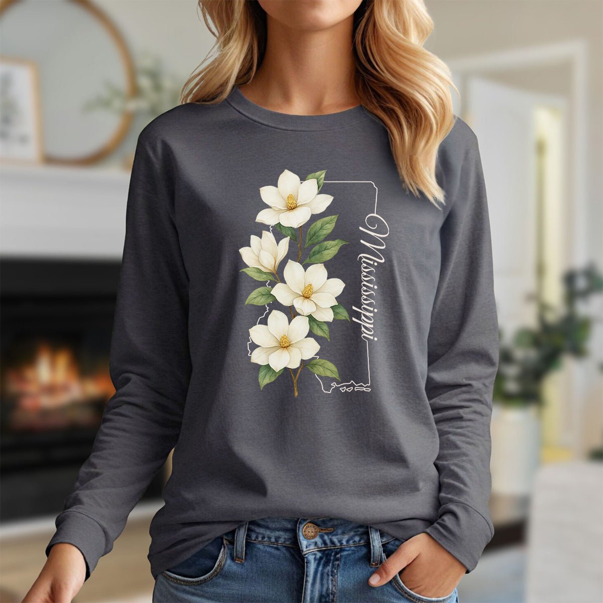 Mississippi State Flower Long Sleeve Tee - Magnolia