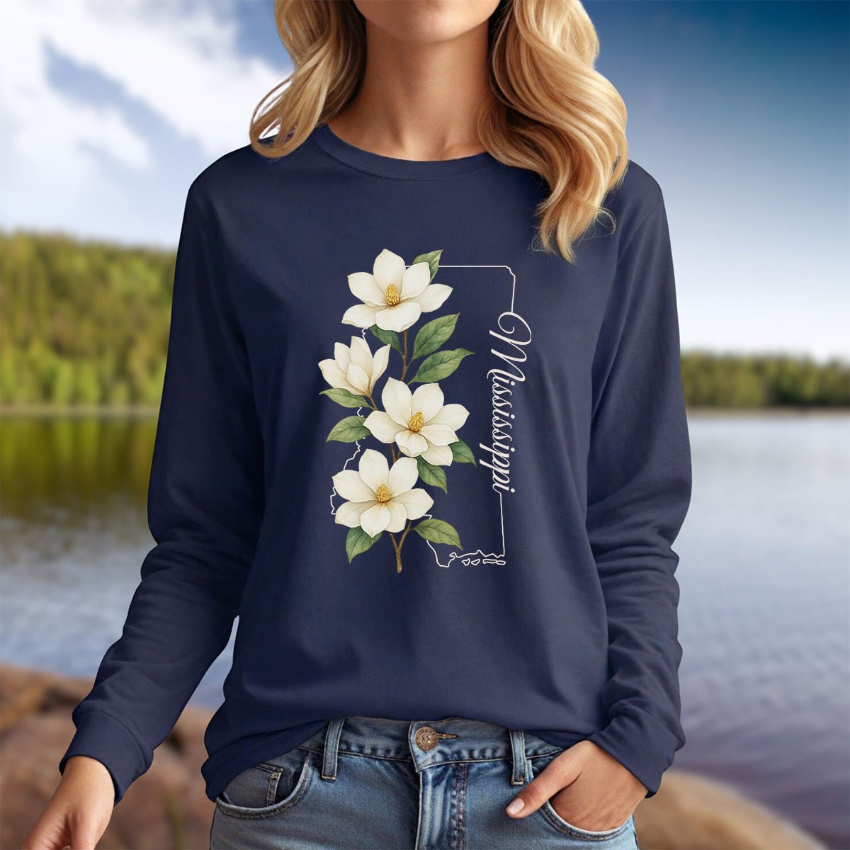 Mississippi State Flower Long Sleeve Tee - Magnolia