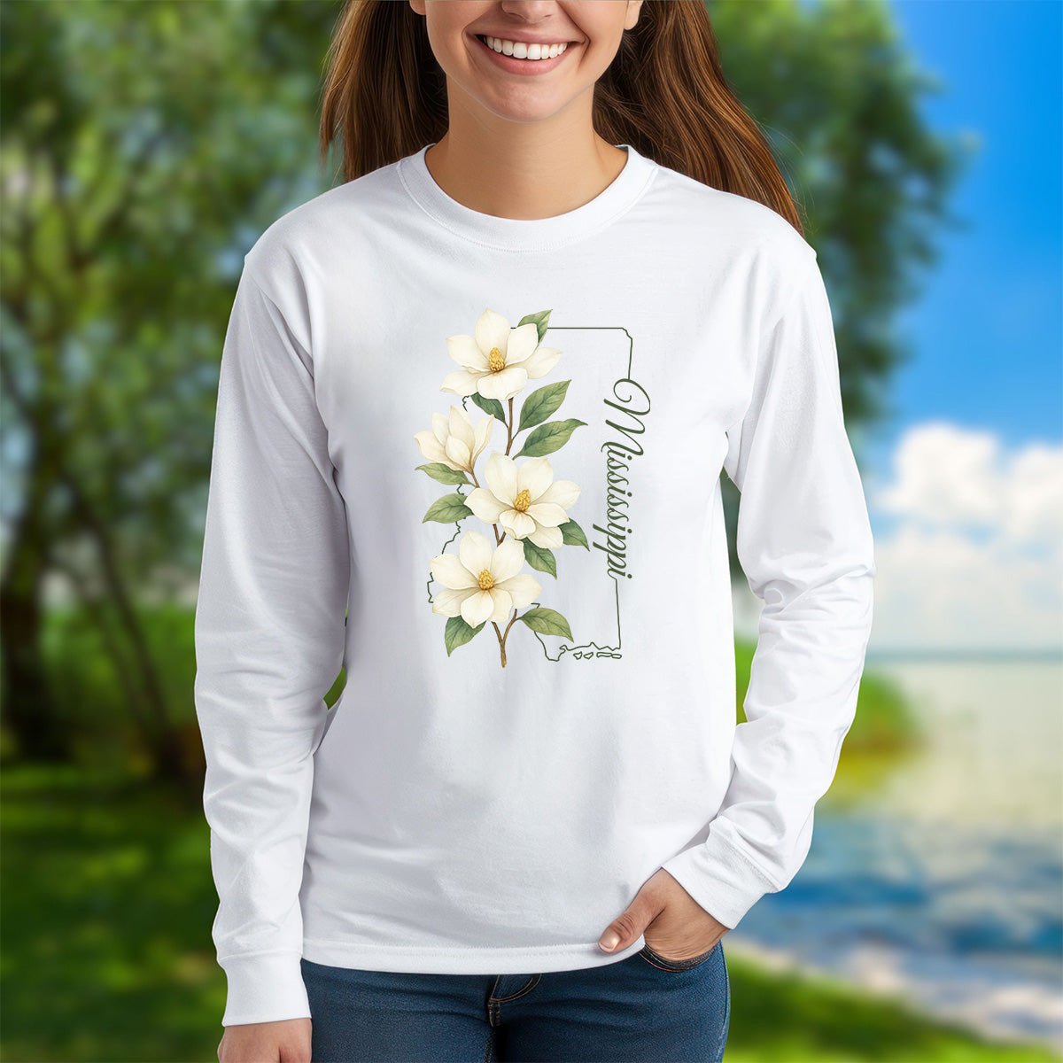 Mississippi State Flower Long Sleeve Tee - Magnolia
