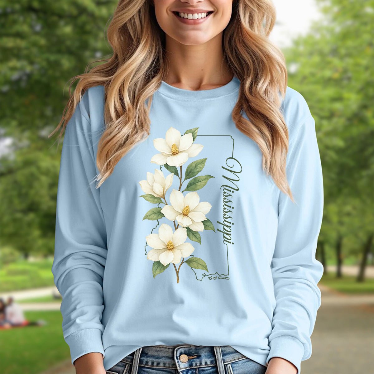 Mississippi State Flower Long Sleeve Tee - Magnolia