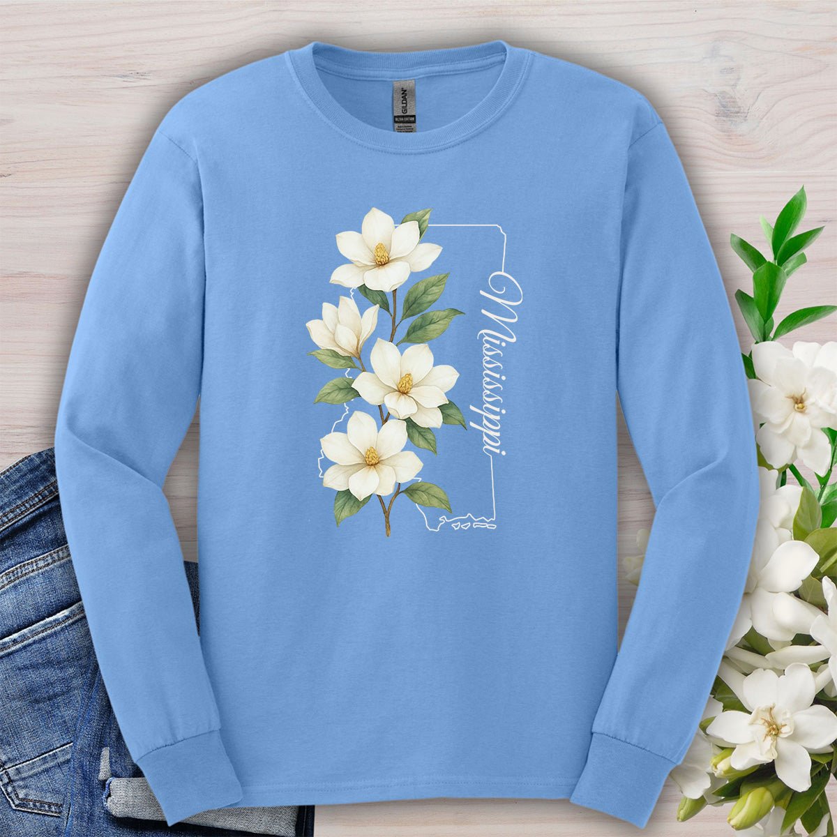 Mississippi State Flower Long Sleeve Tee - Magnolia