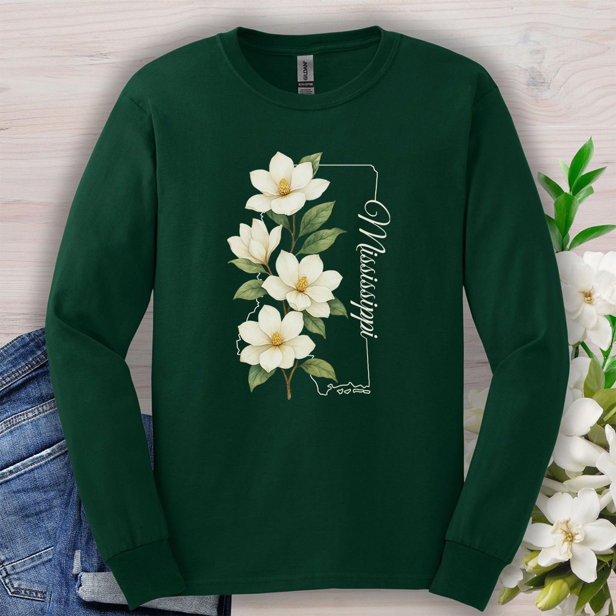 Mississippi State Flower Long Sleeve Tee - Magnolia