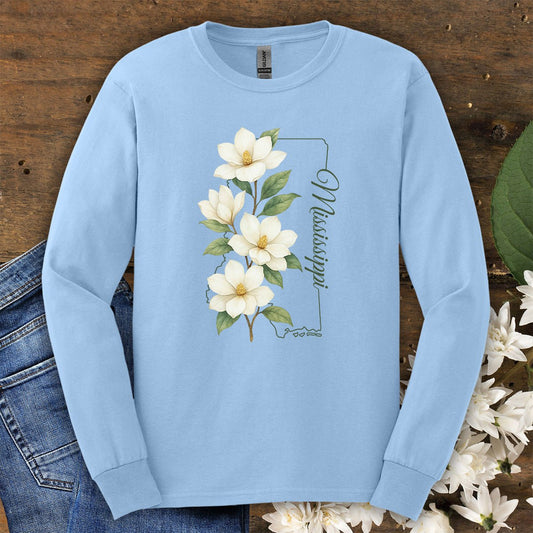 Mississippi State Flower Long Sleeve Tee - Magnolia