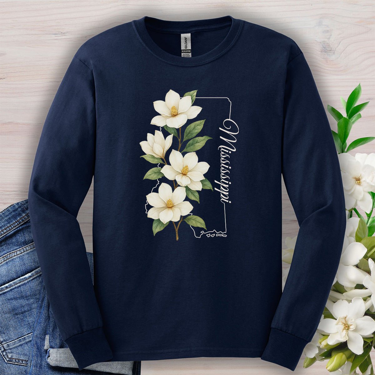 Mississippi State Flower Long Sleeve Tee - Magnolia