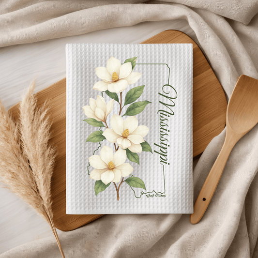 Mississippi State Flower Tea Towel — Magnolia