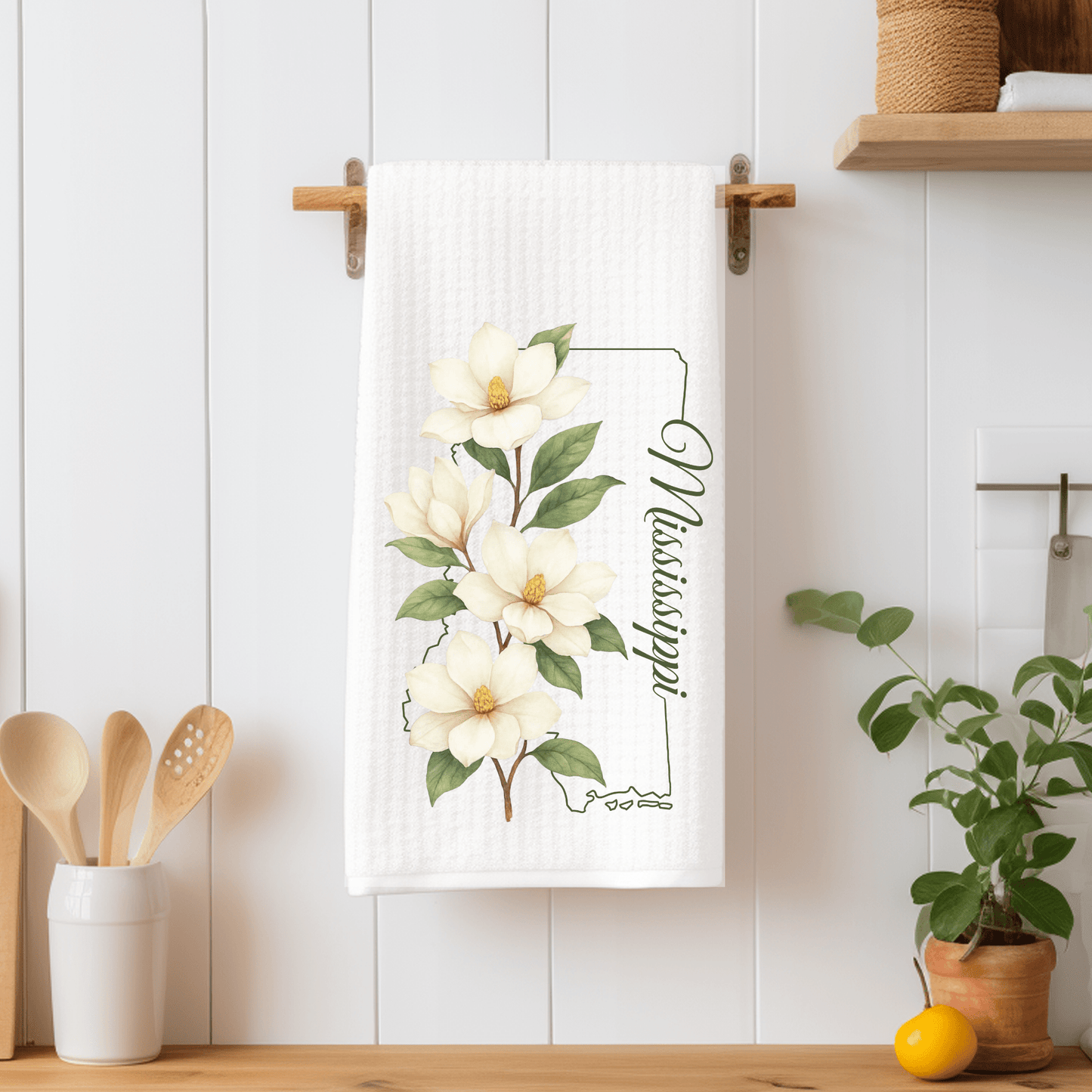 Mississippi State Flower Tea Towel — Magnolia