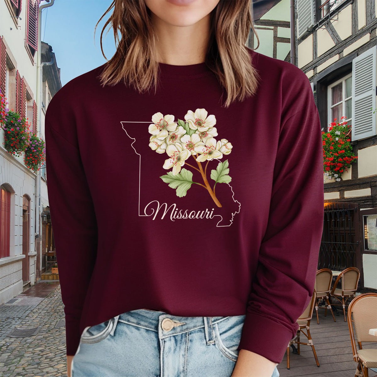 Missouri State Flower Long Sleeve Tee - Hawthorn