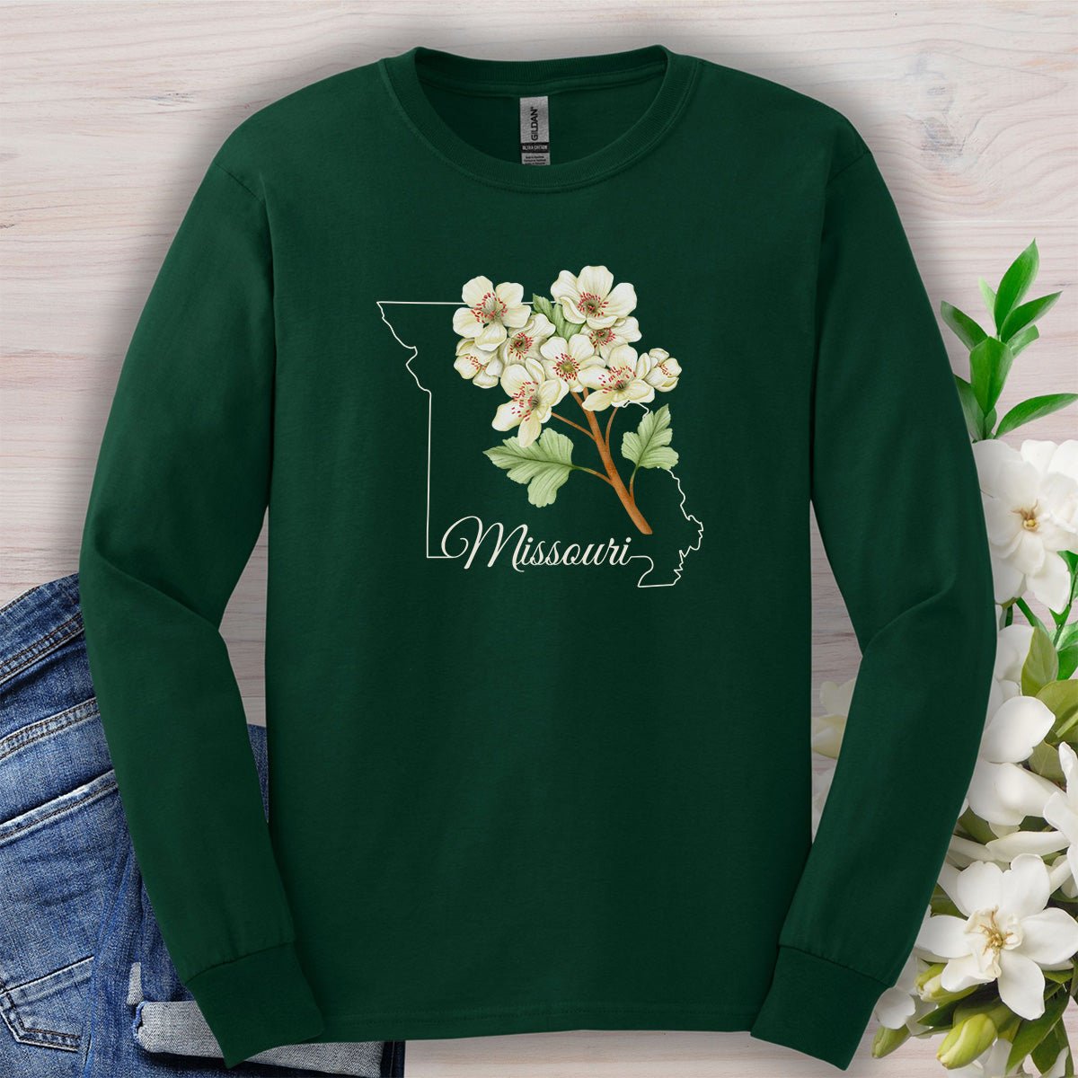 Missouri State Flower Long Sleeve Tee - Hawthorn