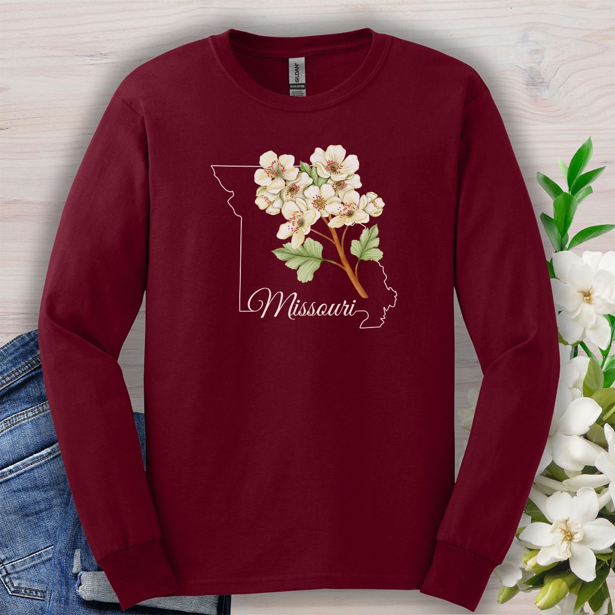 Missouri State Flower Long Sleeve Tee - Hawthorn