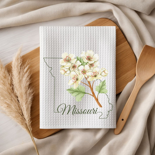 Missouri State Flower Tea Towel — Hawthorn