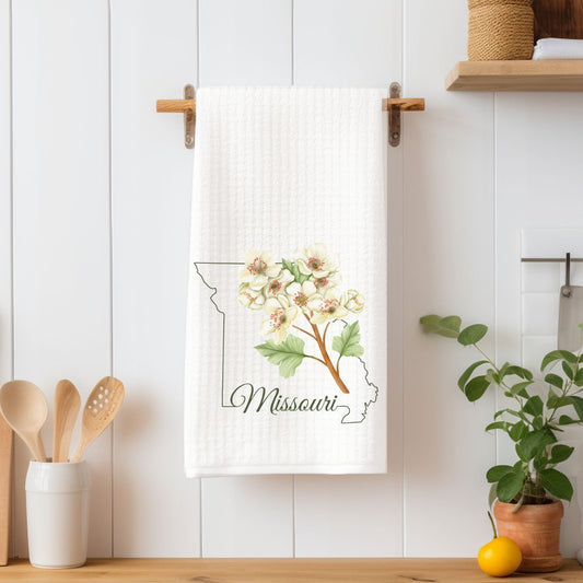 Missouri State Flower Tea Towel — Hawthorn