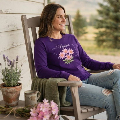 Montana State Flower Long Sleeve Tee - Bitterroot