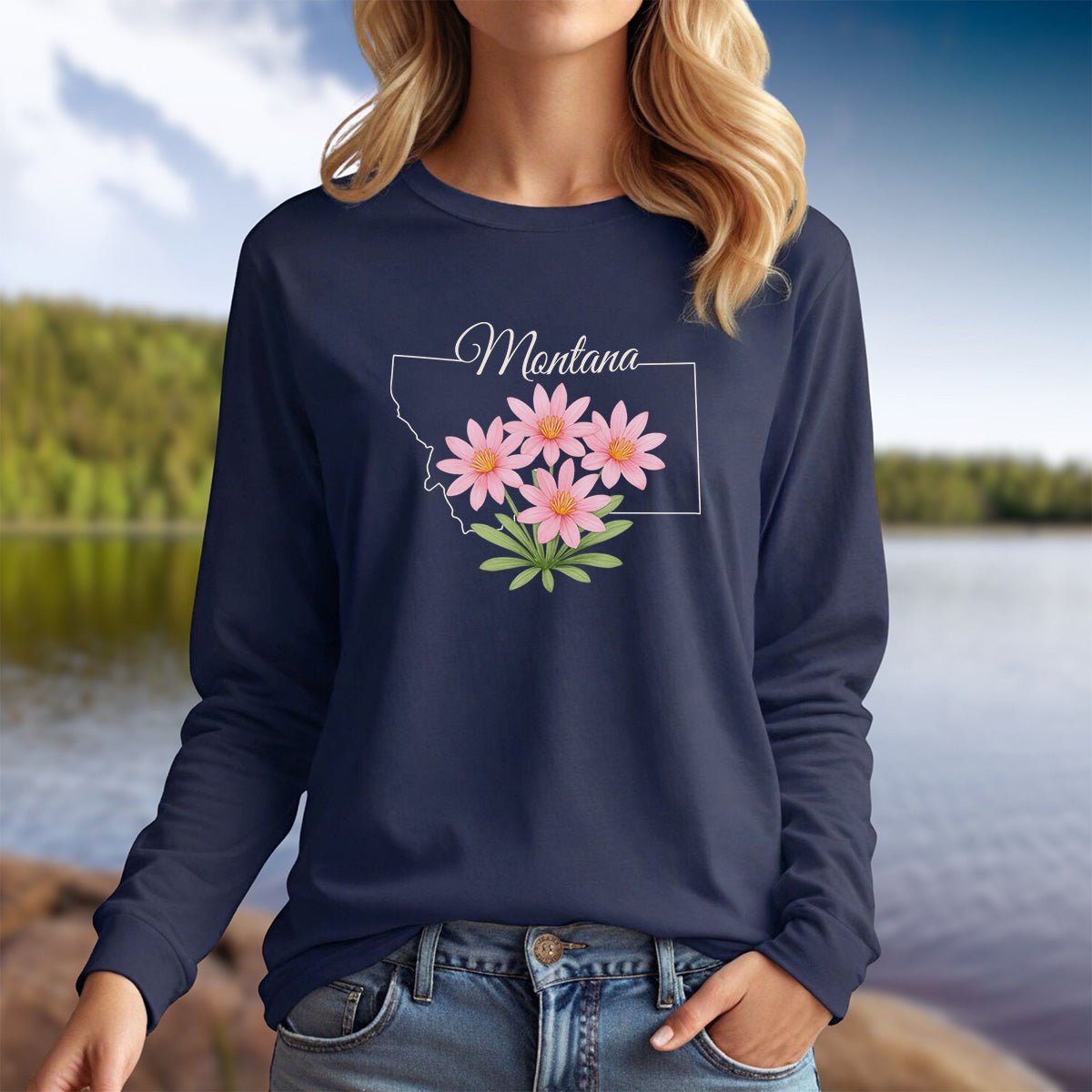 Montana State Flower Long Sleeve Tee - Bitterroot