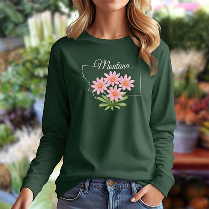 Montana State Flower Long Sleeve Tee - Bitterroot