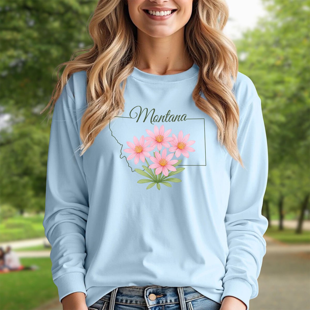 Montana State Flower Long Sleeve Tee - Bitterroot