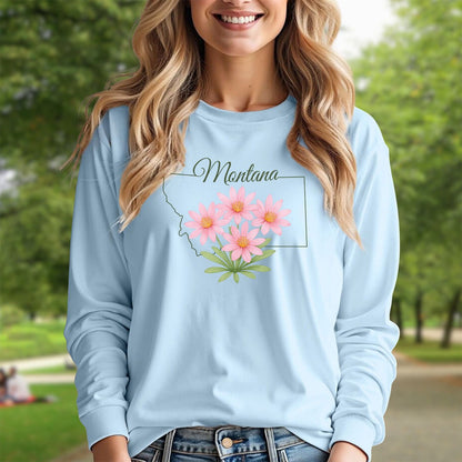 Montana State Flower Long Sleeve Tee - Bitterroot