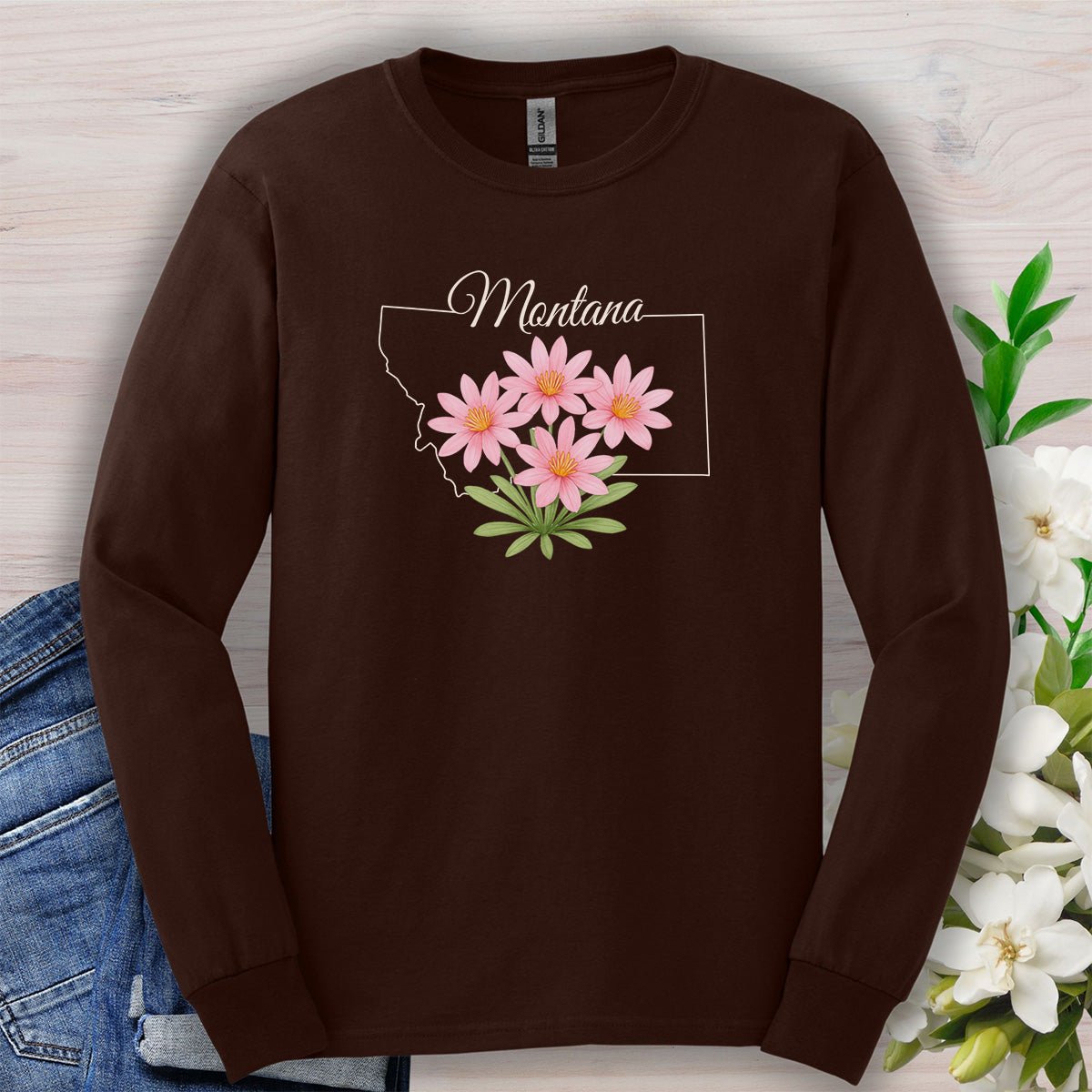Montana State Flower Long Sleeve Tee - Bitterroot
