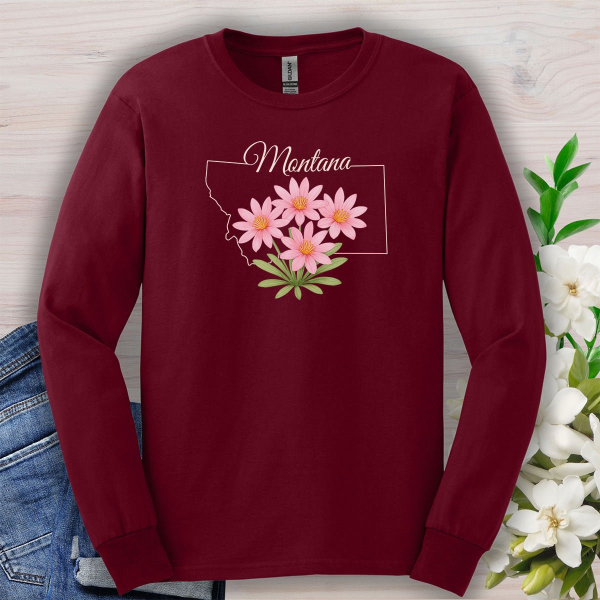 Montana State Flower Long Sleeve Tee - Bitterroot