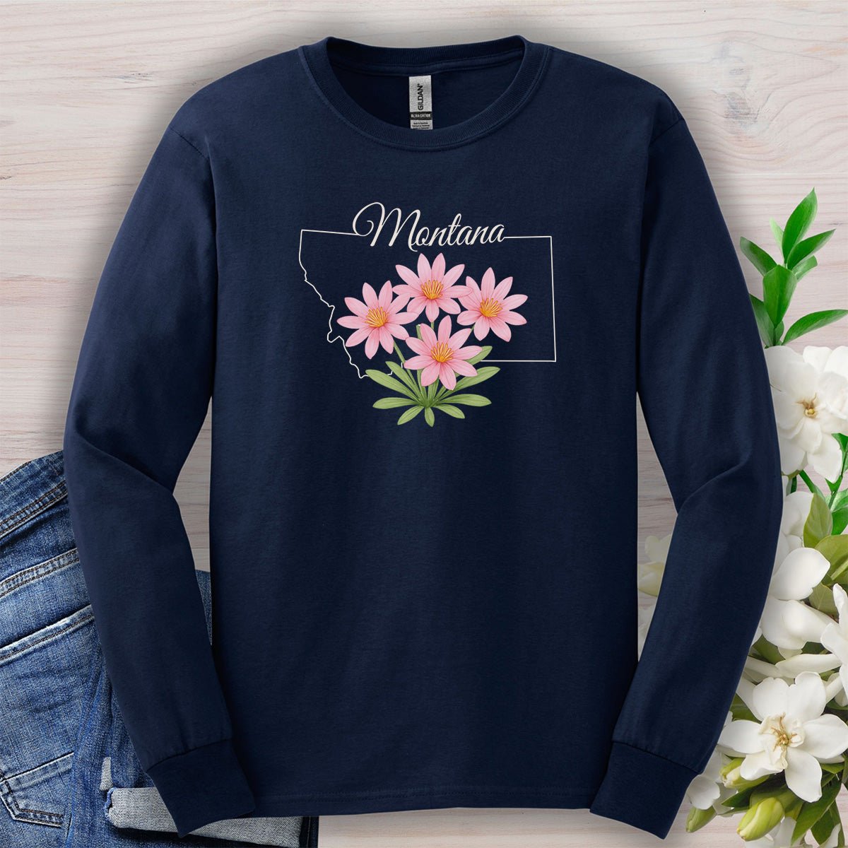 Montana State Flower Long Sleeve Tee - Bitterroot
