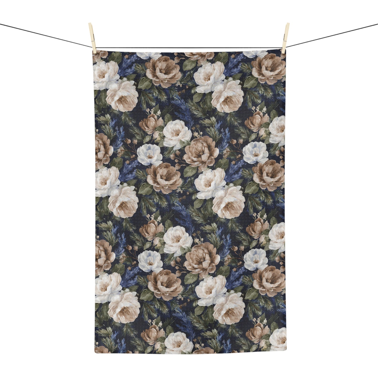 Navy Winter Rose Microfiber Tea Towel