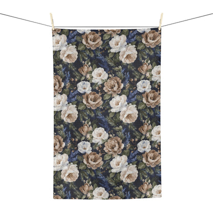Navy Winter Rose Microfiber Tea Towel