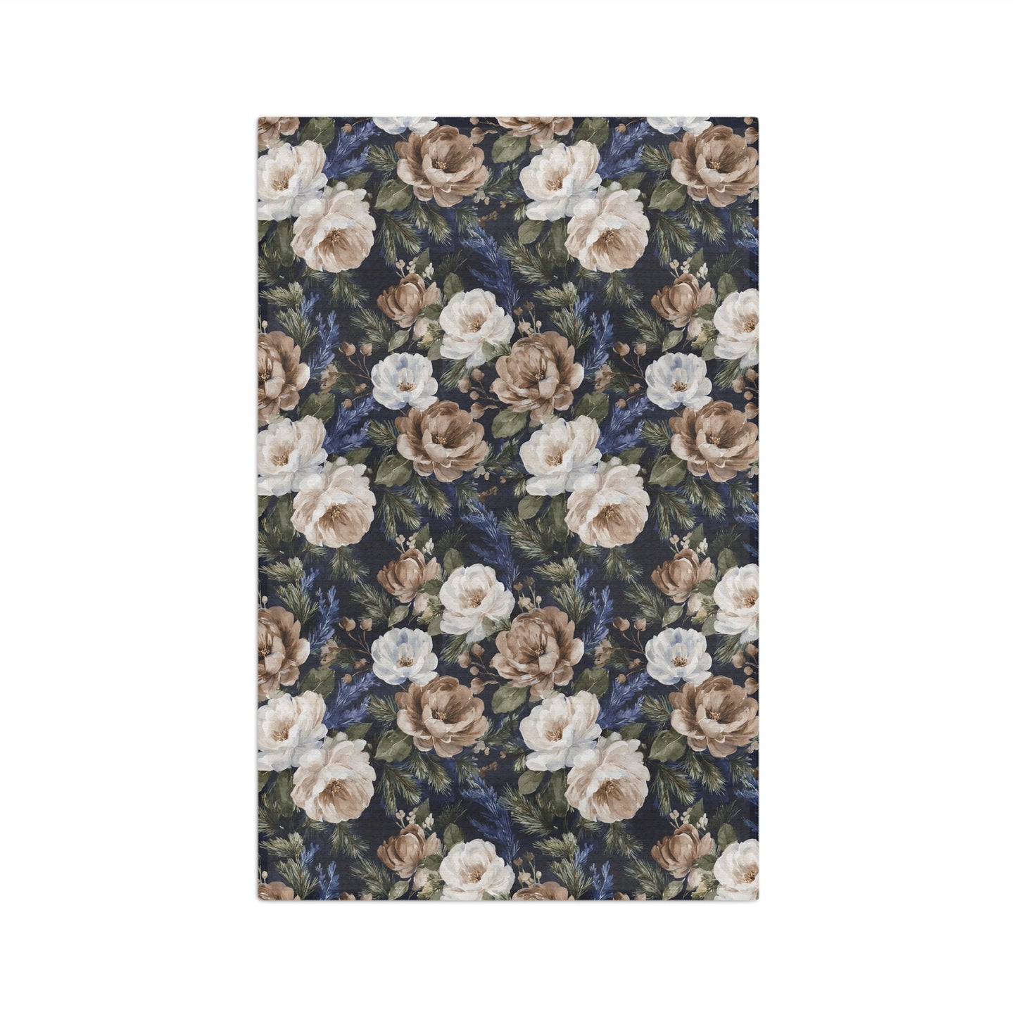 Navy Winter Rose Microfiber Tea Towel