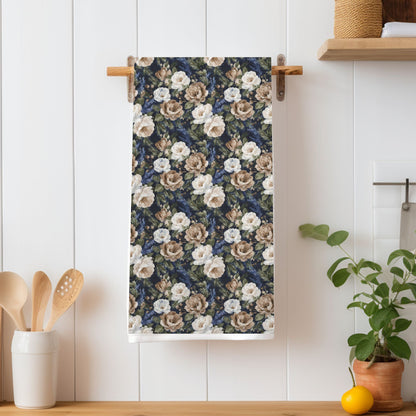 Navy Winter Rose Microfiber Tea Towel