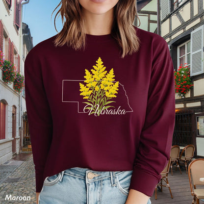 Nebraska State Flower Long Sleeve Tee - Giant Goldenrod
