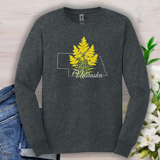 Nebraska State Flower Long Sleeve Tee - Giant Goldenrod