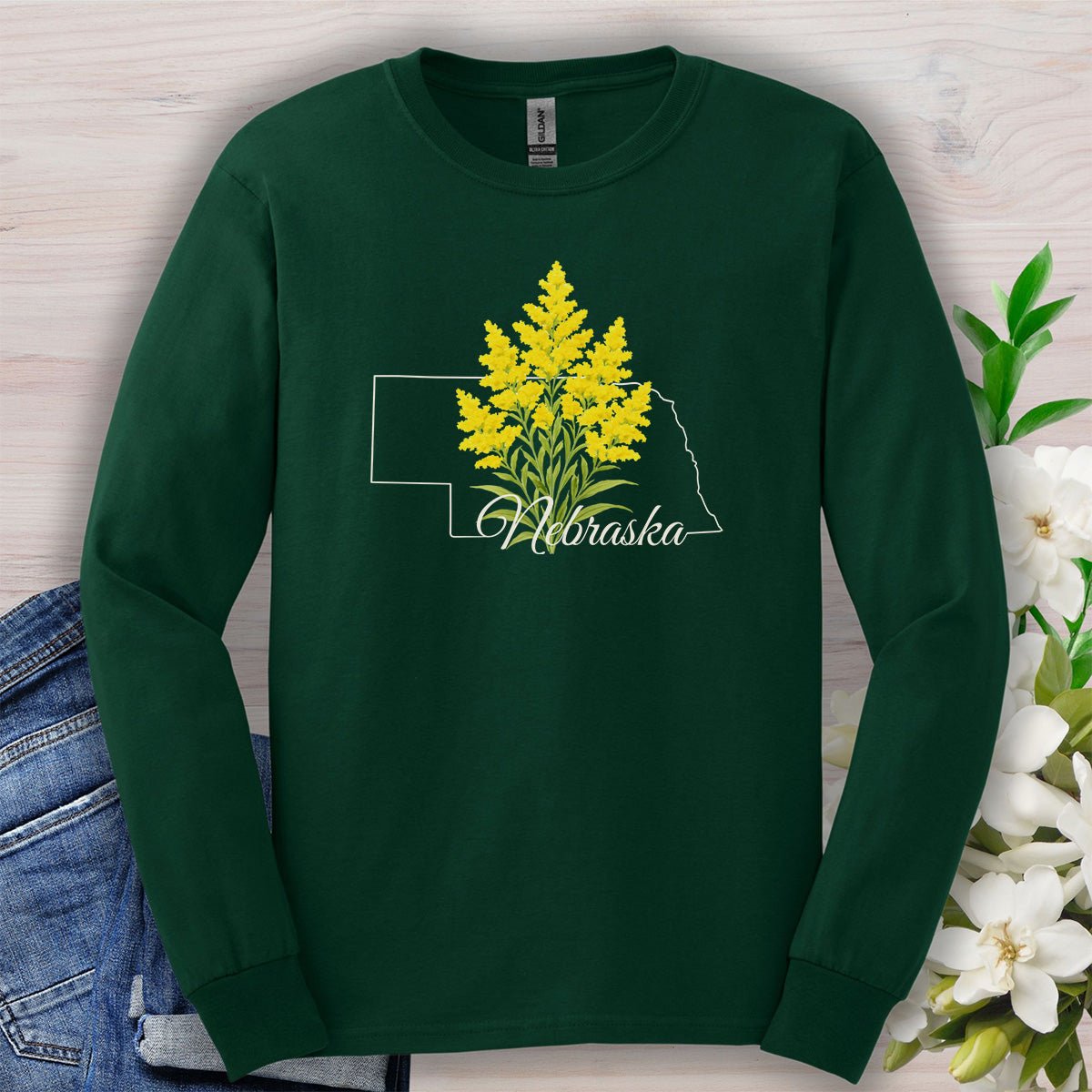 Nebraska State Flower Long Sleeve Tee - Giant Goldenrod