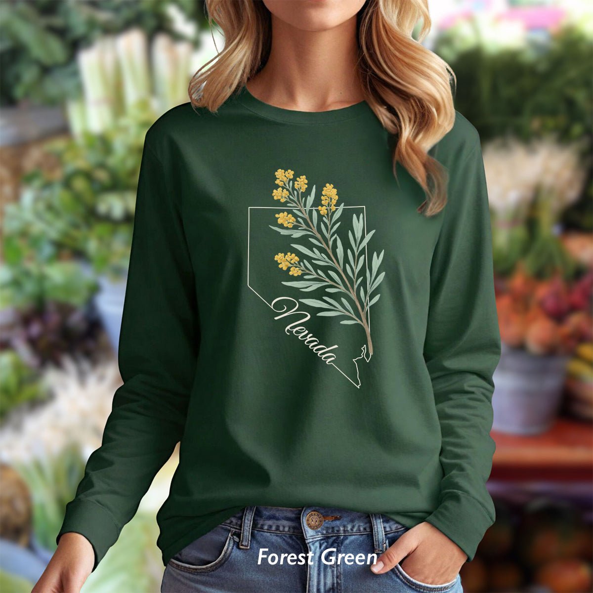 Nevada State Flower Long Sleeve Tee - Sagebrush