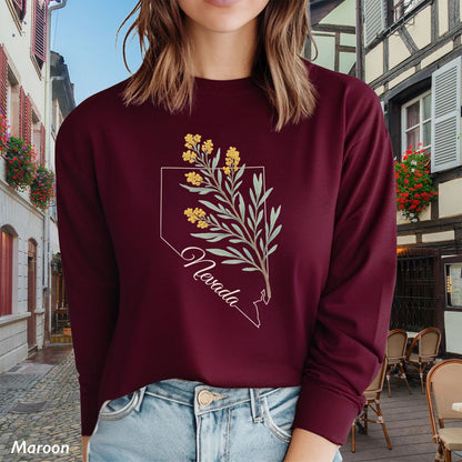 Nevada State Flower Long Sleeve Tee - Sagebrush