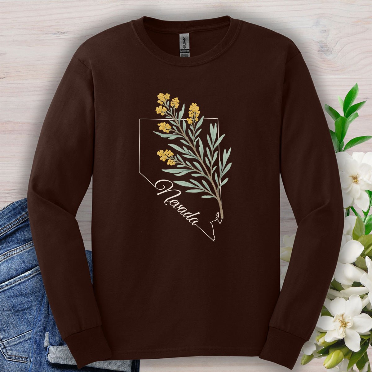 Nevada State Flower Long Sleeve Tee - Sagebrush