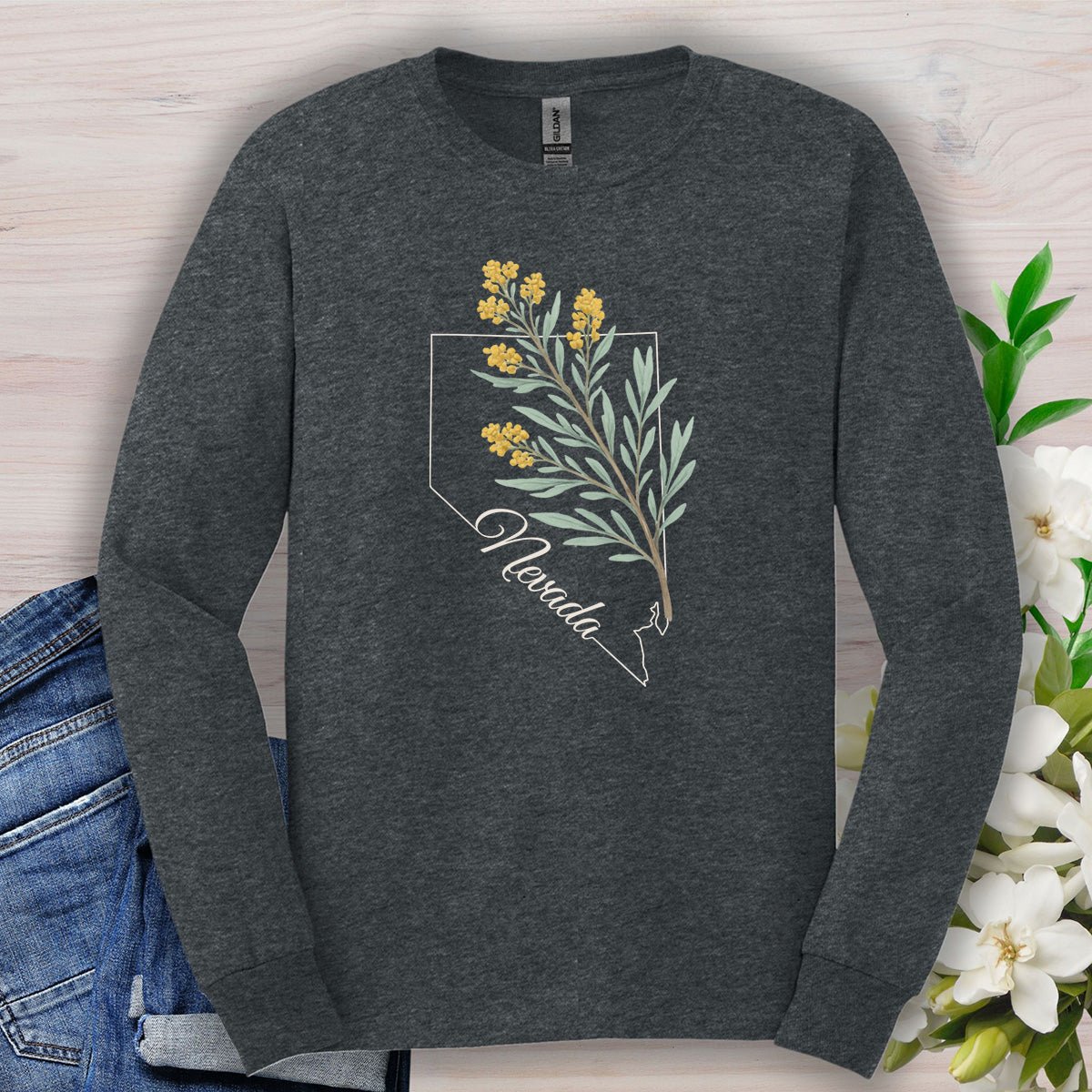 Nevada State Flower Long Sleeve Tee - Sagebrush