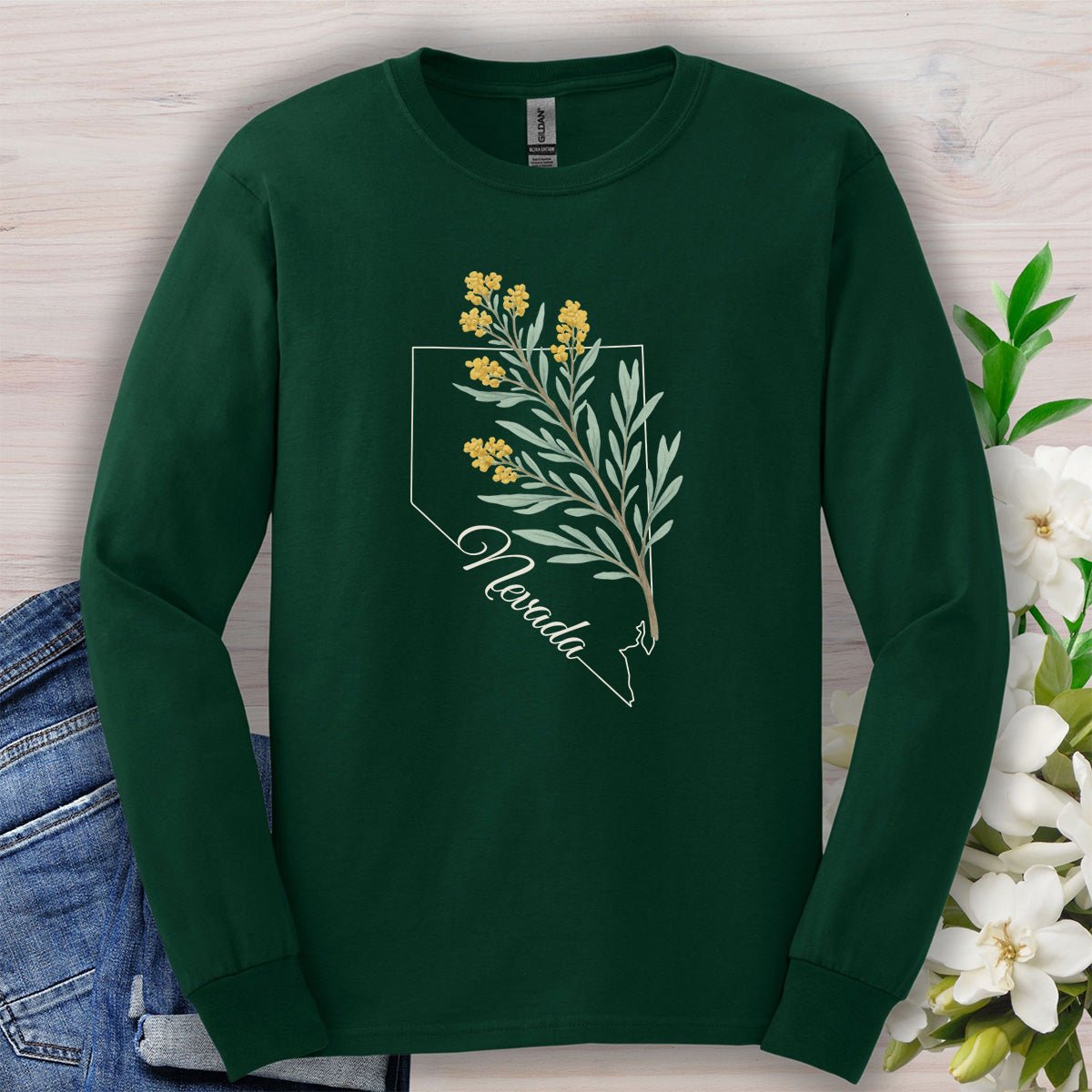 Nevada State Flower Long Sleeve Tee - Sagebrush
