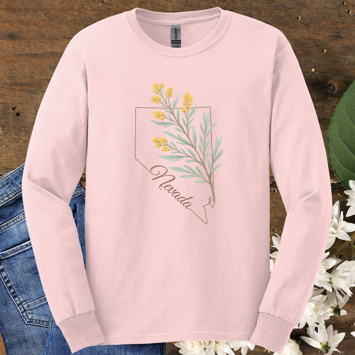 Nevada State Flower Long Sleeve Tee - Sagebrush